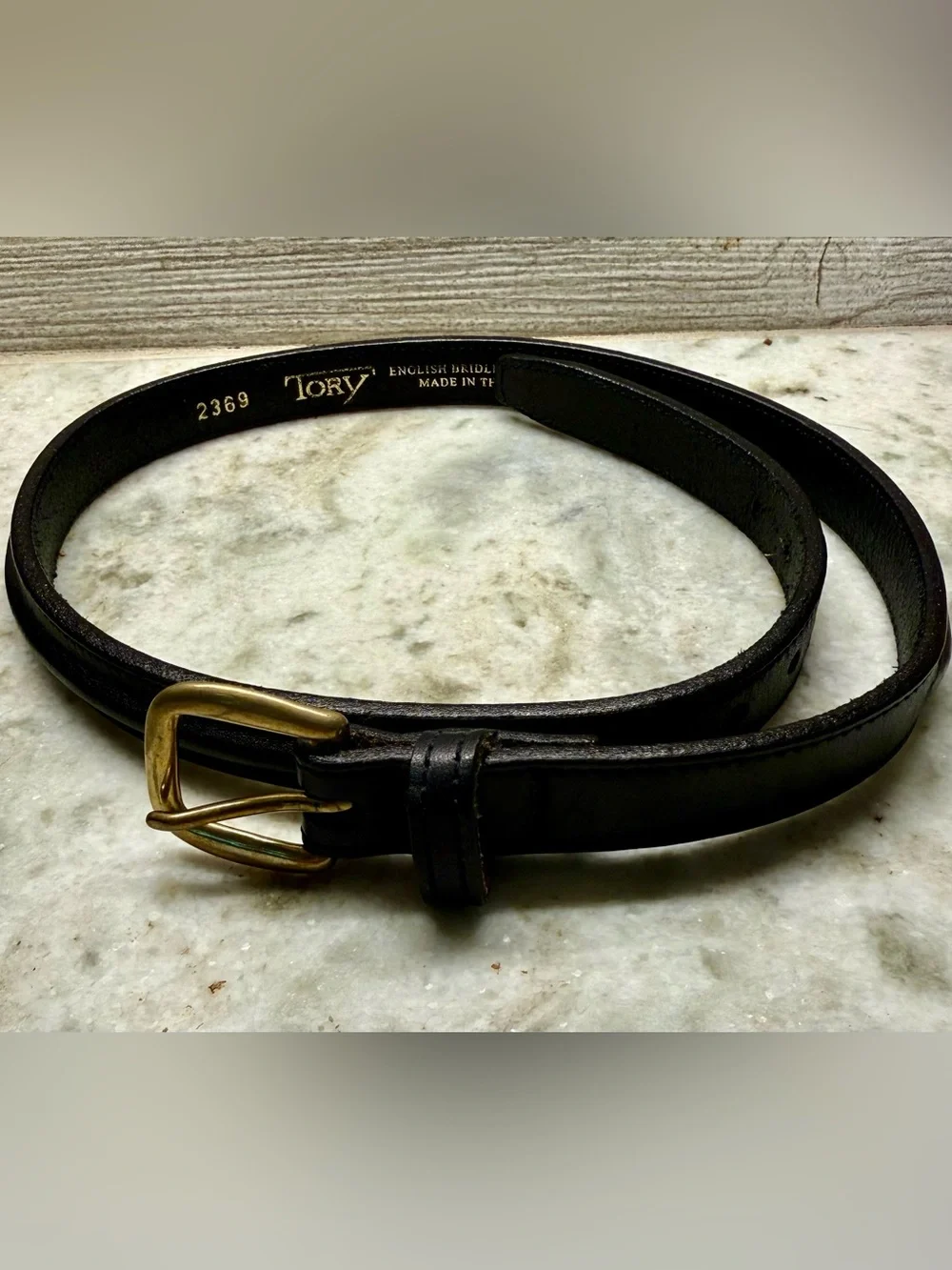Tory English Bridle Leather Belt in black with Gold Buckle Equestrian